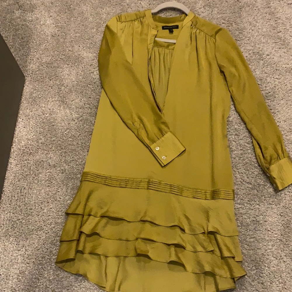 Banana Republic-Light Olive Green/lime green Silk Dress